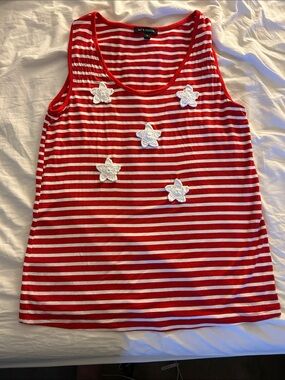 Tint and Shadow Red & White Striped Tank with White Flower Appliqués